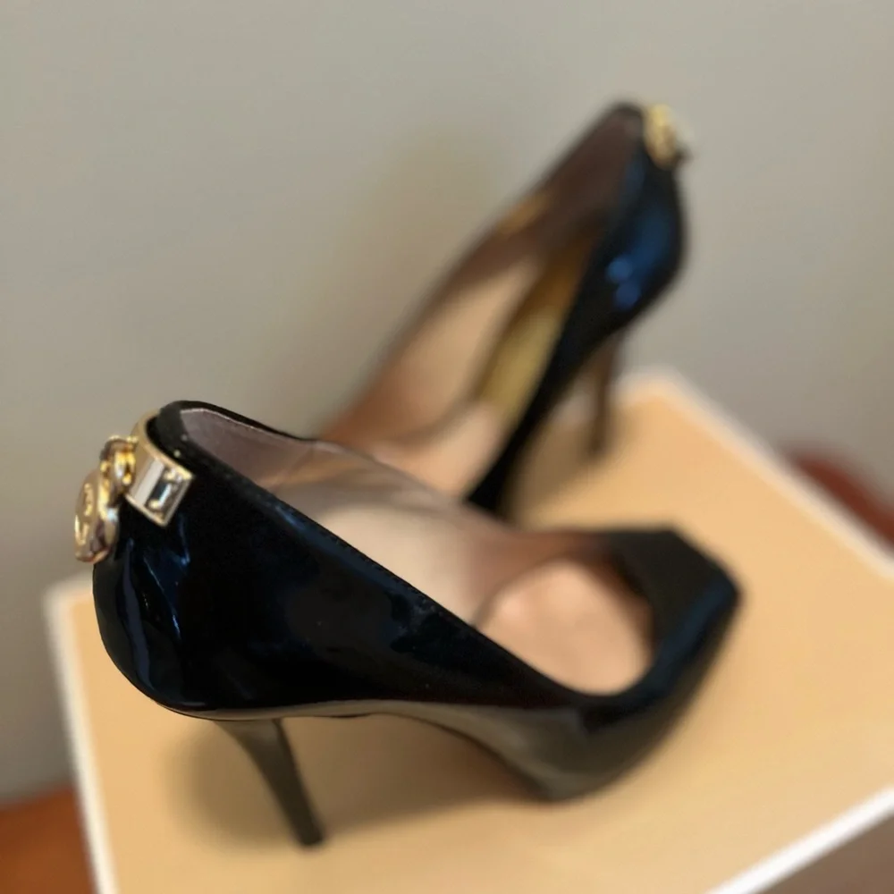 Michael Kors Black Patent Peep-Toe Heels